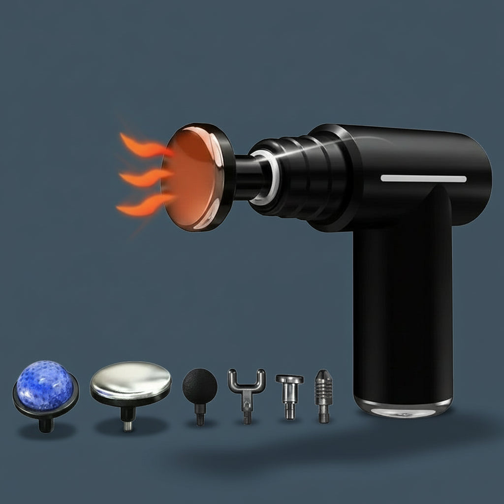 Pistolet do masażu Fascia gun z 6 końcówkami + końcówka hot&cold